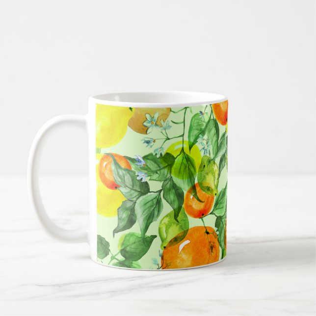 Vattenfärgscitroner, blommor, citrus mönster. kaffemugg (Vänster)
