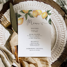 Vattenfärgscitroner elegant bröllop Menu Inbjudningar