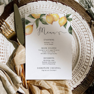 Vattenfärgscitroner elegant bröllop Menu Inbjudningar