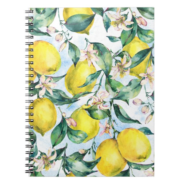 Vattenfärgscitroner, färska citrusfrukter gren. anteckningsbok (Framsidan)