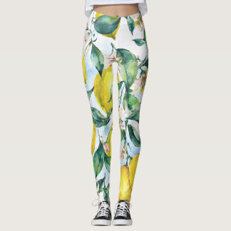 Vattenfärgscitroner, färska citrusfrukter gren. leggings