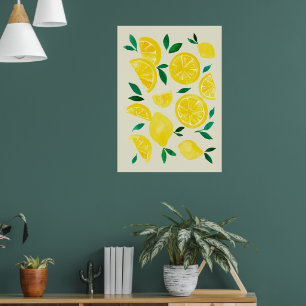 Vattenfärgscitroner - gula och grönt poster