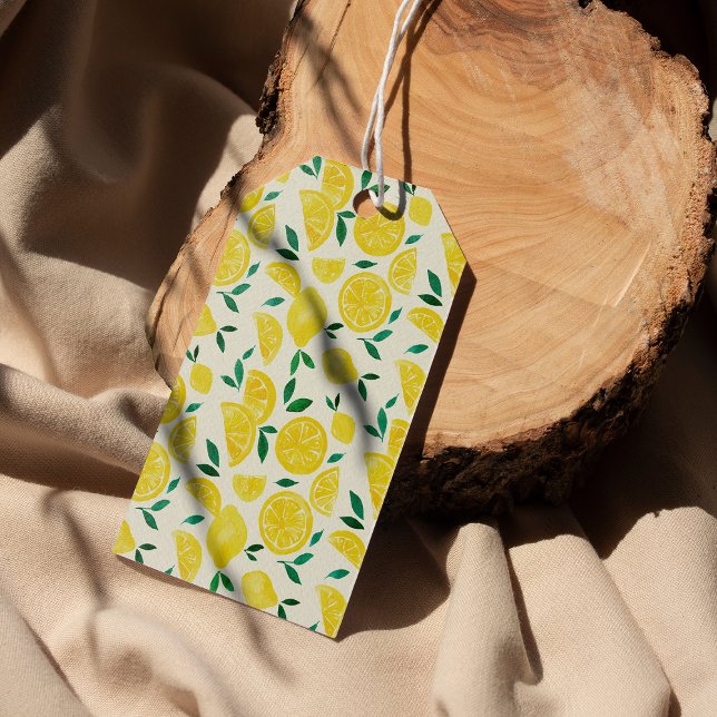 Vattenfärgscitroner - gula och grönt presentetikett (Skapare uppladdad)
