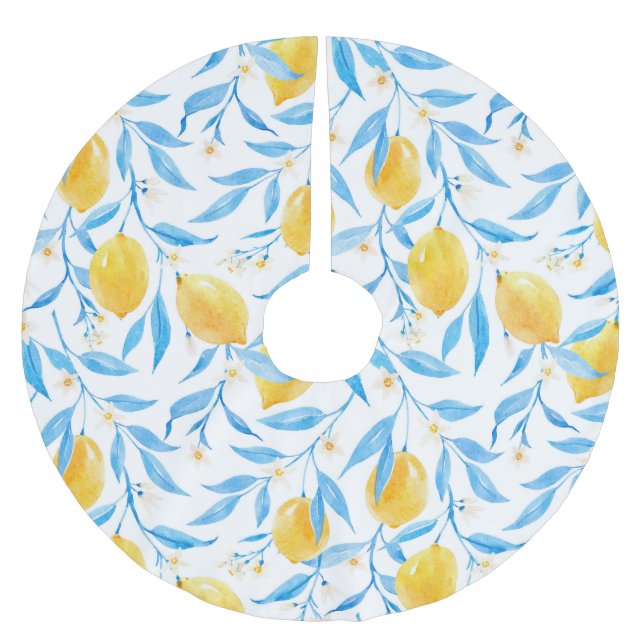 Vattenfärgscitroner: handdragen mönster. julgransmatta borstad polyester (Framsidan)