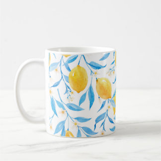 Vattenfärgscitroner: handdragen mönster. kaffemugg