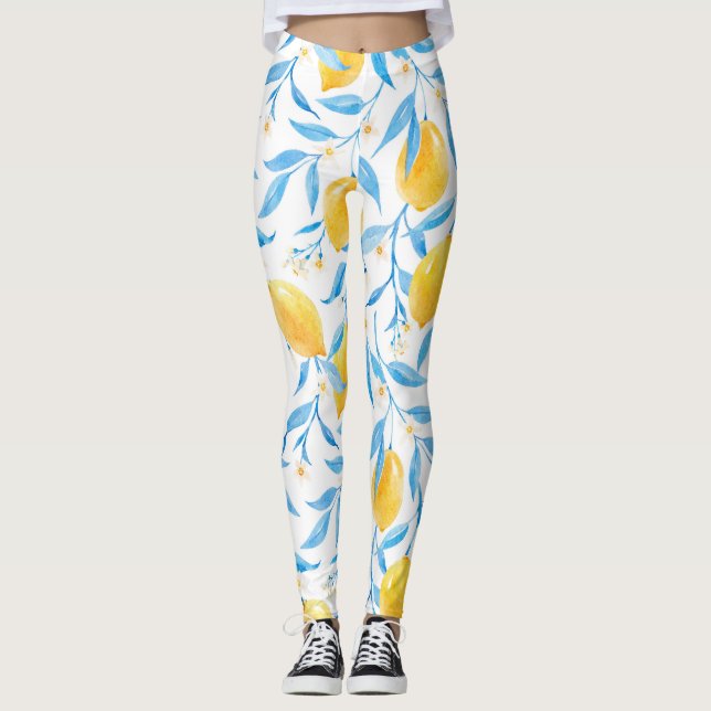 Vattenfärgscitroner: handdragen mönster. leggings (Framsida)