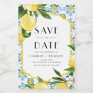 Vattenfärgscitroner Medelhavet Spara datum Vinetikett