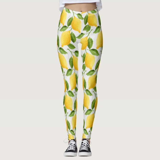 Vattenfärgscitroner mönster leggings (Framsida)