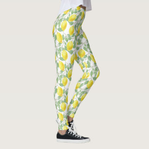 Vattenfärgscitroner Mönster med Lemon Träd Löv Leggings