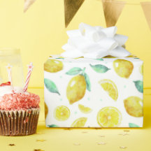 Vattenfärgscitroner och löv på vit bakgrund