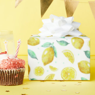 Vattenfärgscitroner och löv på vit bakgrund presentpapper