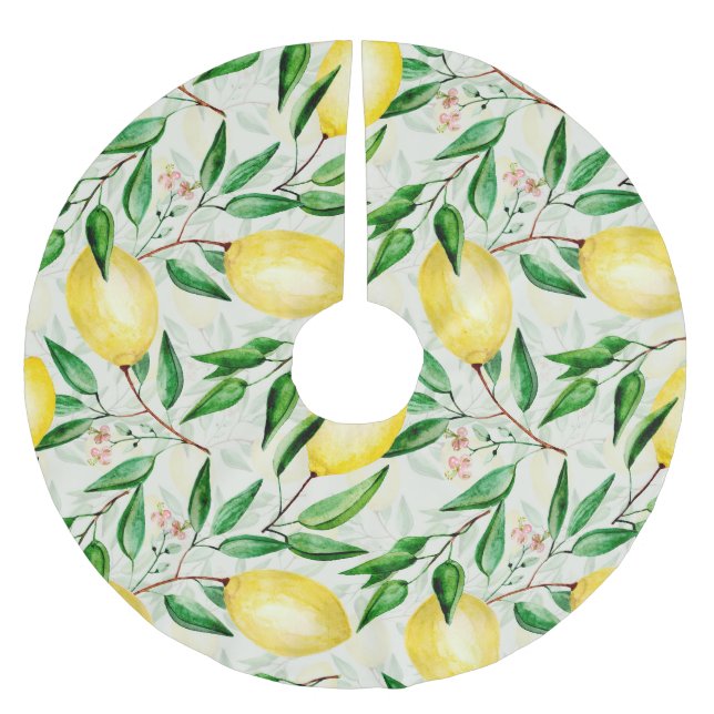 Vattenfärgscitroner, sömlös frukt mönster. julgransmatta borstad polyester (Framsidan)