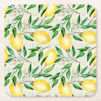 Vattenfärgscitroner, sömlös frukt mönster. underlägg papper kvadrat