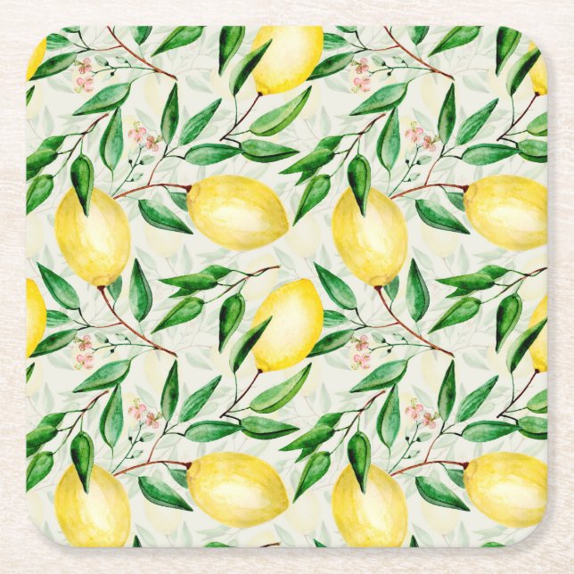 Vattenfärgscitroner, sömlös frukt mönster. underlägg papper kvadrat (Framsidan)