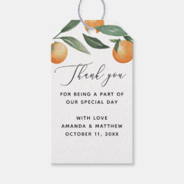 Vattenfärgscitrus bröllop. Garden blommigt tack Presentetikett
