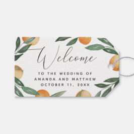 Vattenfärgscitrus bröllop. Garden blommigt välkomm Presentetikett