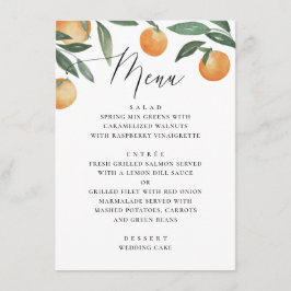 Vattenfärgscitrus bröllop. Sommarträdgård, blommig Meny