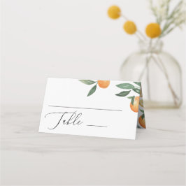 Vattenfärgscitrus bröllop. Sommarträdgård, blommig Placeringskort