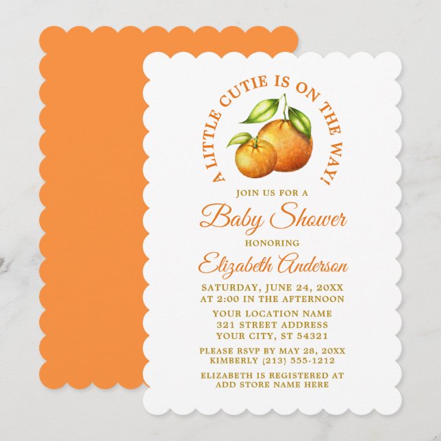 Vattenfärgscitrusfrukter Orangar en liten kutéskur Inbjudningar (Fram/baksida)