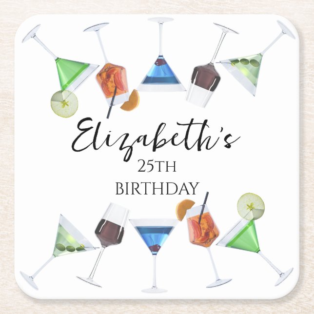 Vattenfärgscocktail party underlägg papper kvadrat (Framsidan)