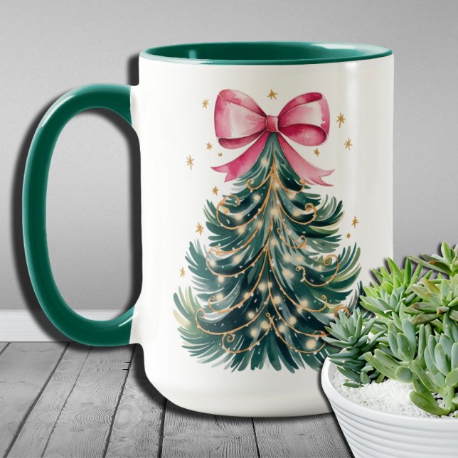 Vattenfärgscoquette Bow Glitter Julgran Mugg (Skapare uppladdad)