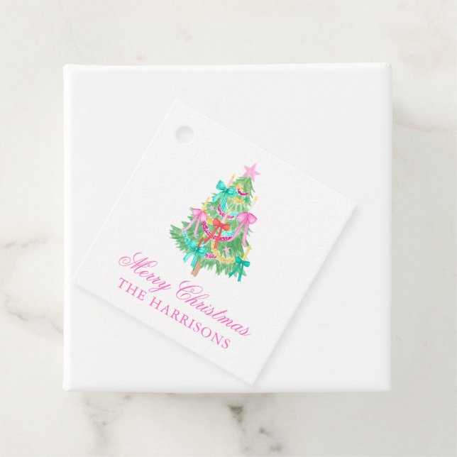 Vattenfärgscoquette Bow Julgran Gåvor Etiketter (På plats)