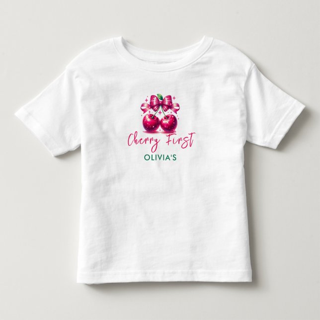 Vattenfärgscoquette Cherry 1:a födelsedag T Shirt (Framsida)