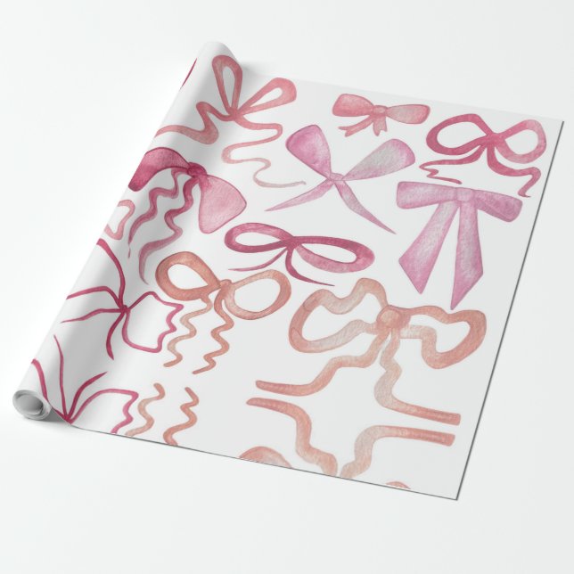 Vattenfärgscoquette Rosa Bow Girls Baby Shower Presentpapper (Utrullad)
