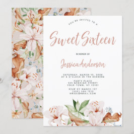 VattenfärgsCora  Rosa Blommigt Sweet sixteen Inbjudningar
