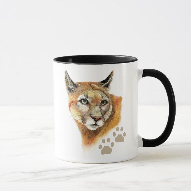 VattenfärgsCougar Puma, Mountain Lejon, Animal Mugg (Höger)