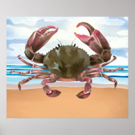 VattenfärgsCrab Crustacean Nautical Poster