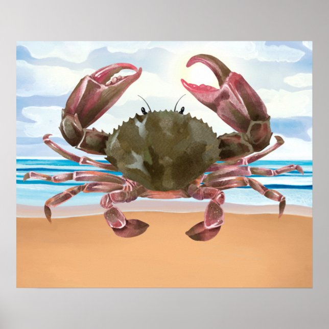 VattenfärgsCrab Crustacean Nautical Poster (Framsidan)