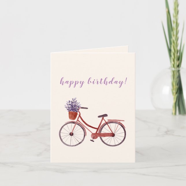 Vattenfärgscykel med Lavender Card-Vintage Kort (Framsida)