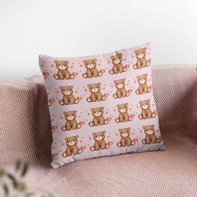 Vattenfärgsdag Alla hjärtans dag Kudde (Watercolor Bear Valentine's Day Cushion)