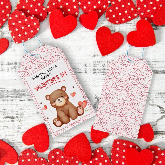 Vattenfärgsdag Alla hjärtans dag Presentetikett (Watercolor Bear Valentine's Day Gift Tags)