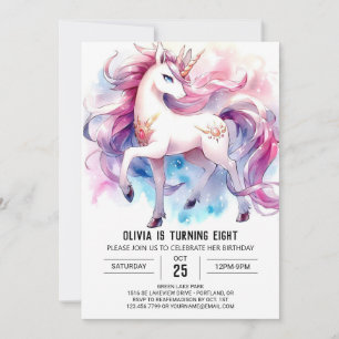 Vattenfärgsdag Anpassningsbar Horse Birthday Inbjudningar