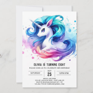 Vattenfärgsdag Online Horse Birthday Inbjudningar