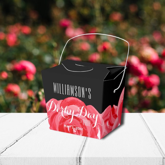 Vattenfärgsdag Röd ros Blommigt Derby Day Presentaskar (Small takeout style party favor boxes measure 2"w x 2"l x 2.75"h)
