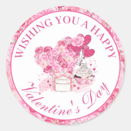 Vattenfärgsdag Rosa Blommigt Alla hjärtans dag Runt Klistermärke