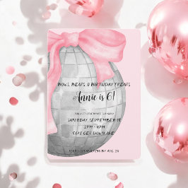 Vattenfärgsdag Rosa Bow Silver Disco Boll Birthday Inbjudningar