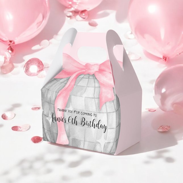 Vattenfärgsdag Rosa Bow Silver Disco Boll Birthday Presentaskar (Skapare uppladdad)