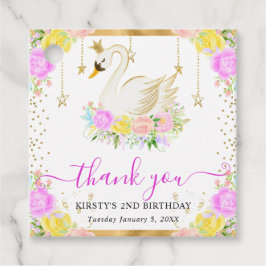 Vattenfärgsdag Rosa och Gula blommor Svan-födelsed Gåvor Etiketter