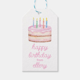 Vattenfärgsdagskaka och konfetti presentetikett