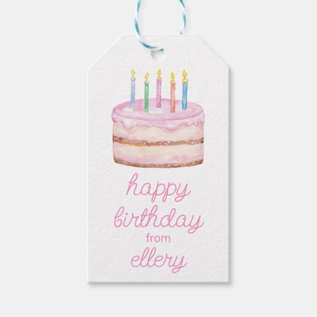 Vattenfärgsdagskaka och konfetti presentetikett (Framsidan)