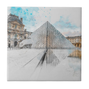 Vattenfärgsdamm Louvre Paris Ceramic Tile Wall Dec Kakelplatta