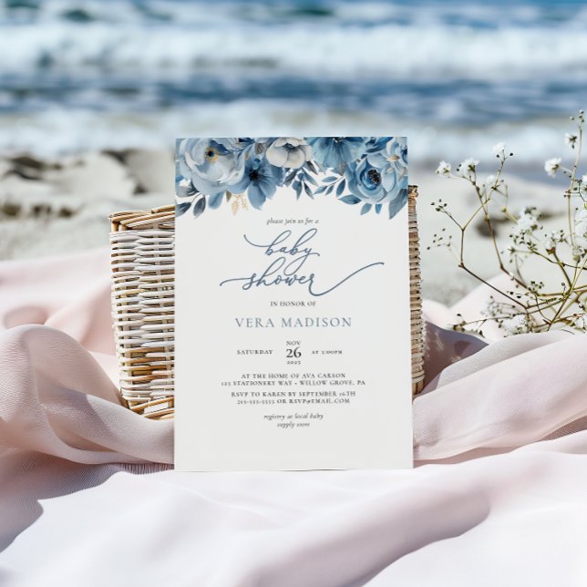 Vattenfärgsdammsuga blå vinter-babyskor inbjudningar (Skapare uppladdad)