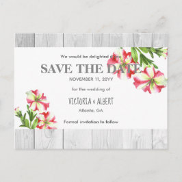 Vattenfärgsdatum Rosa och vit Petunias Spara datum Meddelande Vykort