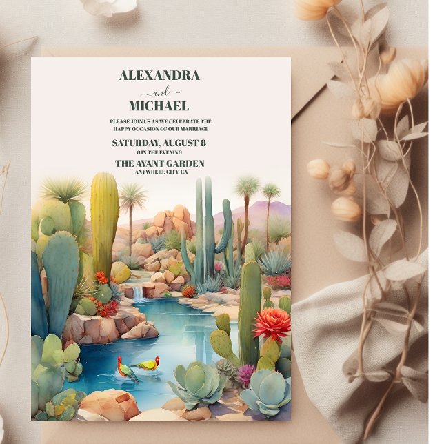 Vattenfärgsdeert Cactus liggande Bröllop Inbjudningar (Skapare uppladdad)