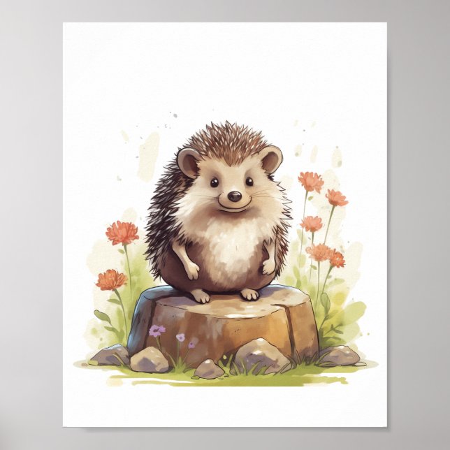 Vattenfärgsdekoration Baby Hedgehog Nursery Wall A Poster (Framsidan)