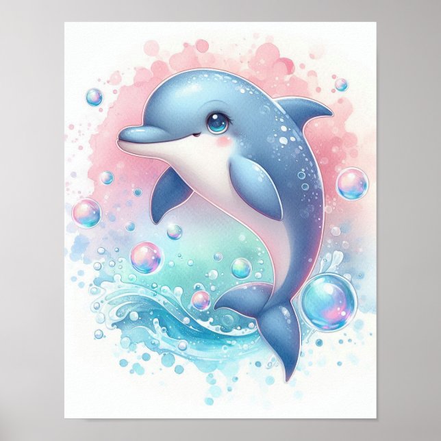 Vattenfärgsdelfin Poster (Framsidan)